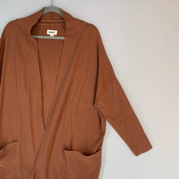 Pact Airplane Cardigan Rust Organic Cotton Open Front Cozy Oversized XS/S - Picture 3 of 12